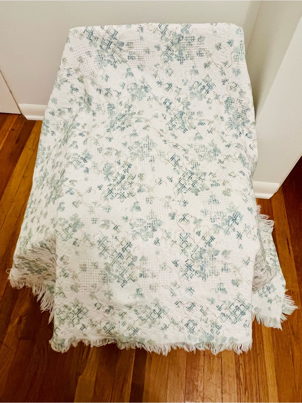 Cottagecore Basketweave Heart Cotton Throw Blanket with Floral Design -60”x45”